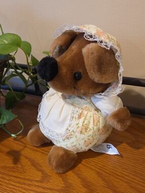 Vtg Country Mouse with Floral Dress - Plush Stuffed Animal
